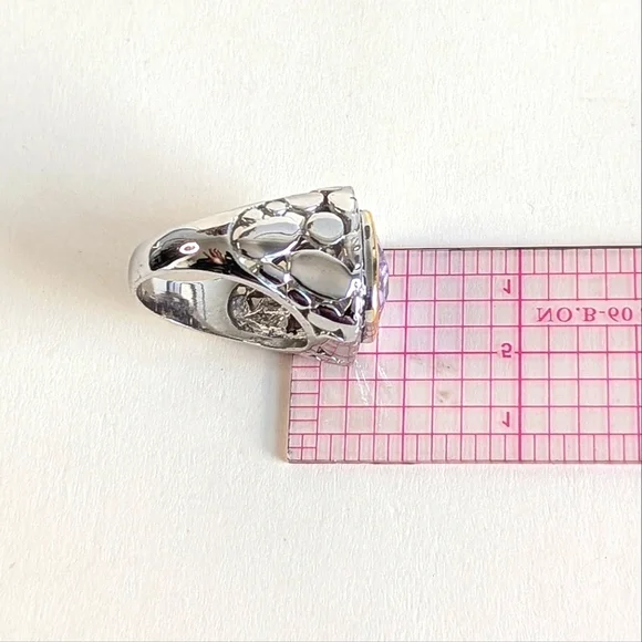 Vintage Cushion Cut Amethyst Silver-plated Ring Vine Frame Open Pebble Design - Picture 7 of 9